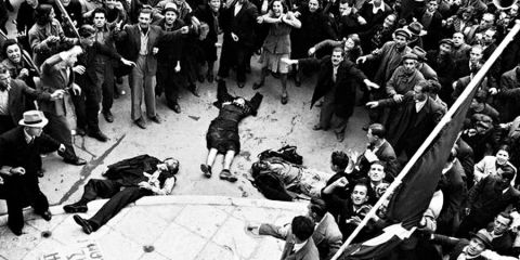 A day that changed history: the bodies of unarmed protestors shot by the police and the British army in Athens on 3 December 1944. Photograph: Dmitri Kessel/Time &amp; Life Pictures/Getty Images 